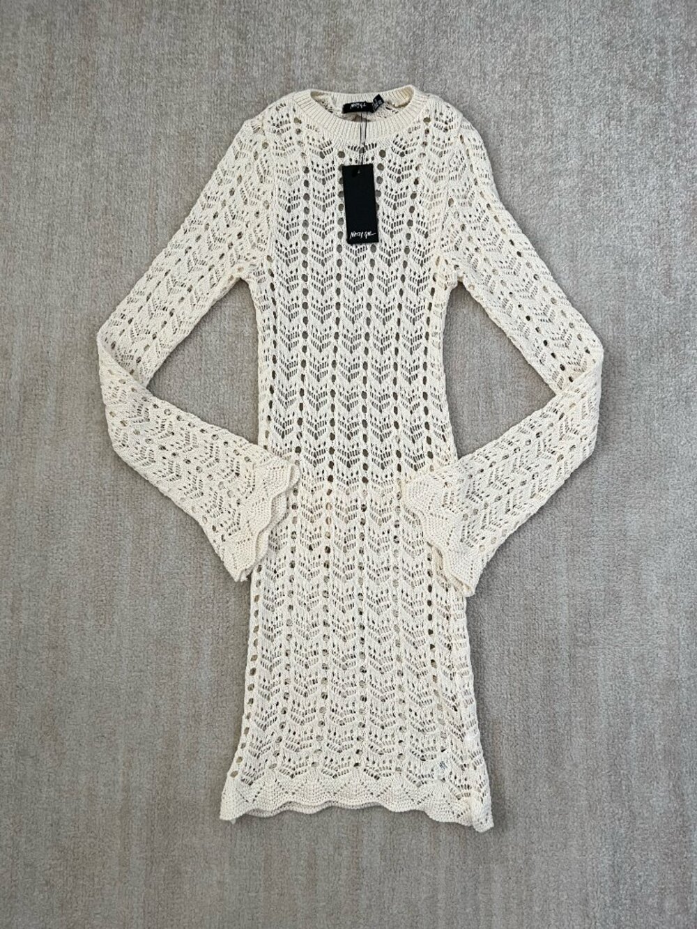 NWT Nasty Gal Boho Cotton Open Back Crochet Long Sleeve Mini Dress 2